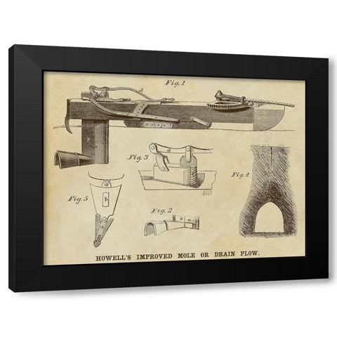 Howells Improved Mole or Drain Plow Black Modern Wood Framed Art Print by Inventions