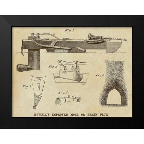 Howells Improved Mole or Drain Plow Black Modern Wood Framed Art Print by Inventions
