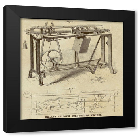Millars Improved Cork Cutting Machine Black Modern Wood Framed Art Print by Inventions