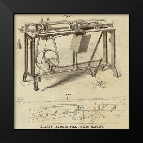 Millars Improved Cork Cutting Machine Black Modern Wood Framed Art Print by Inventions