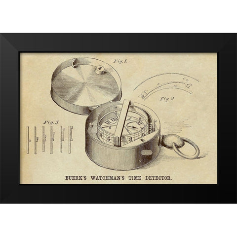 Buerks Watchmans Time Detector Black Modern Wood Framed Art Print by Inventions