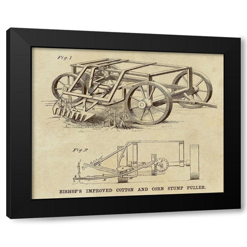 Bishops Improved Cotton and Corn Stump Puller Black Modern Wood Framed Art Print with Double Matting by Inventions