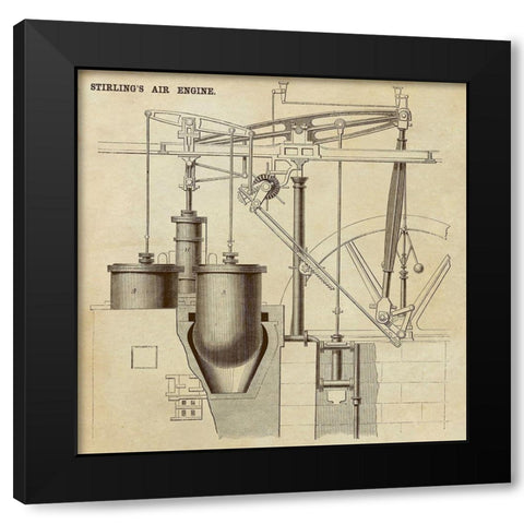 Stirlings Air Engine Black Modern Wood Framed Art Print with Double Matting by Inventions
