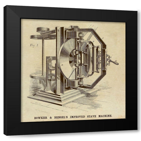 Bowker and Bensels Improved Stave Machine Black Modern Wood Framed Art Print with Double Matting by Inventions