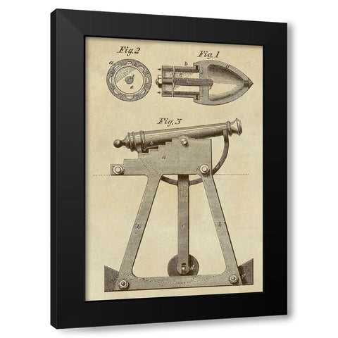 Device for Adjusting Cannon Trajectory and Accuracy Black Modern Wood Framed Art Print by Inventions