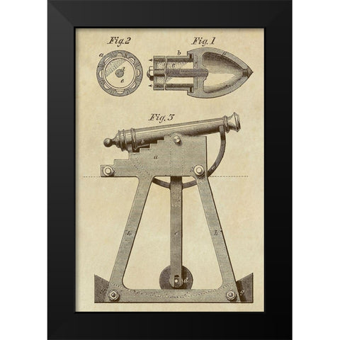Device for Adjusting Cannon Trajectory and Accuracy Black Modern Wood Framed Art Print by Inventions