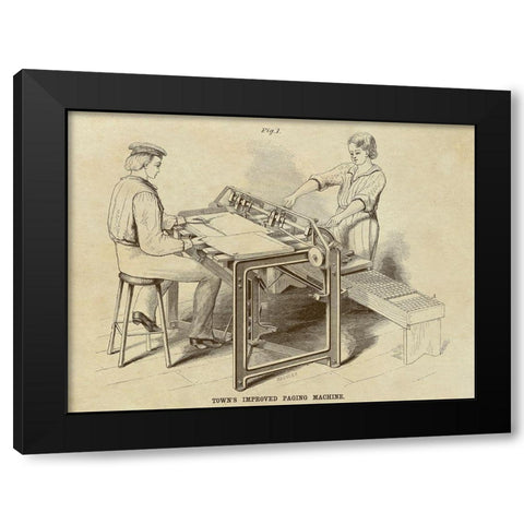 Towns Improved Paging Machine Black Modern Wood Framed Art Print by Inventions