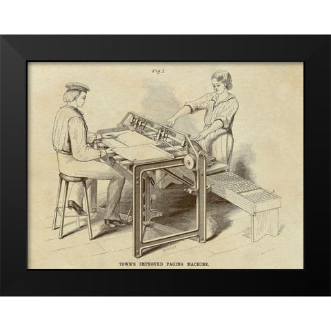 Towns Improved Paging Machine Black Modern Wood Framed Art Print by Inventions