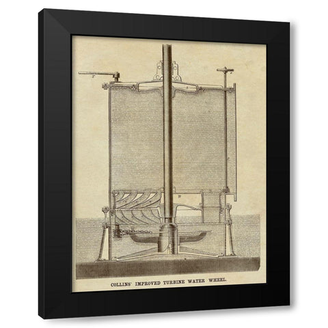 Collins Improved Turbine Water Wheel Black Modern Wood Framed Art Print by Inventions