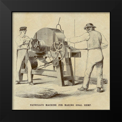 Patrullos Machine for Making Sisal Hemp Black Modern Wood Framed Art Print by Inventions