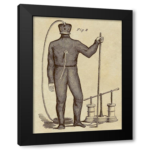 Diving Gear with Suit and Air Pump Black Modern Wood Framed Art Print with Double Matting by Inventions