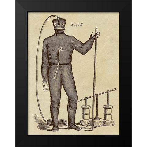 Diving Gear with Suit and Air Pump Black Modern Wood Framed Art Print by Inventions