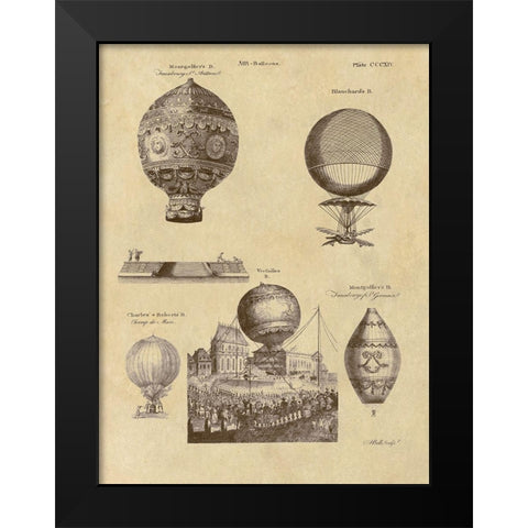 Air Balloons Black Modern Wood Framed Art Print by Inventions