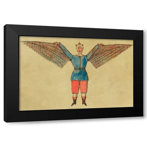 Man with Wings Black Modern Wood Framed Art Print by Inventions