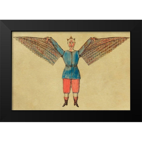 Man with Wings Black Modern Wood Framed Art Print by Inventions