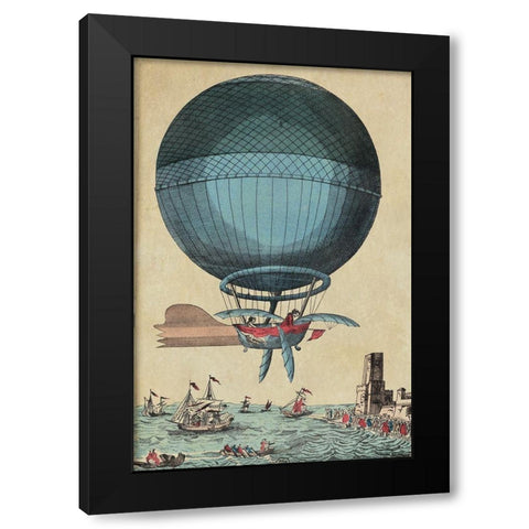 Cross the English Channel in a Balloon Black Modern Wood Framed Art Print by Inventions