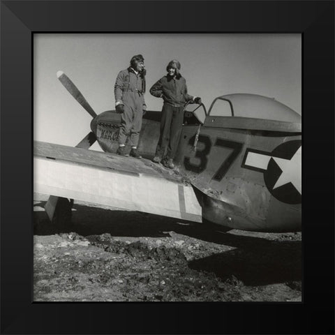Toni Frissell with Major George S. Spanky Roberts at Ramitelli, Italy, March, 1945 Black Modern Wood Framed Art Print by Inventions
