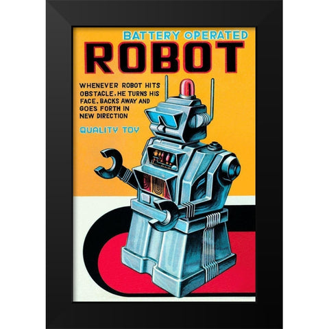 Battery Operated Robot Black Modern Wood Framed Art Print by Retrobot