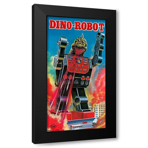 Dino-Robot Black Modern Wood Framed Art Print with Double Matting by Retrobot