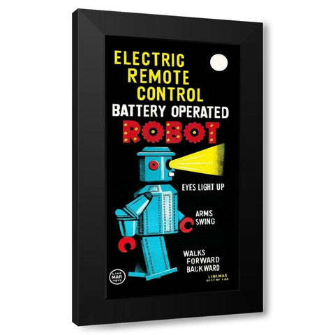 Electric Remote Control Battery Operated Robot Black Modern Wood Framed Art Print by Retrobot