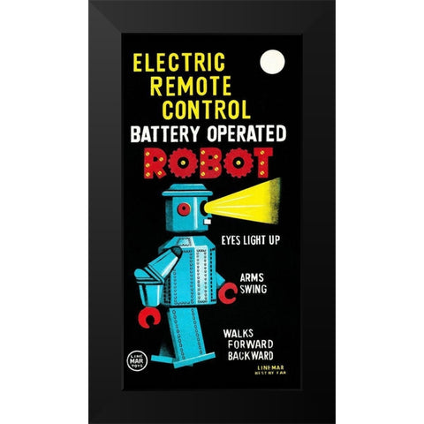 Electric Remote Control Battery Operated Robot Black Modern Wood Framed Art Print by Retrobot