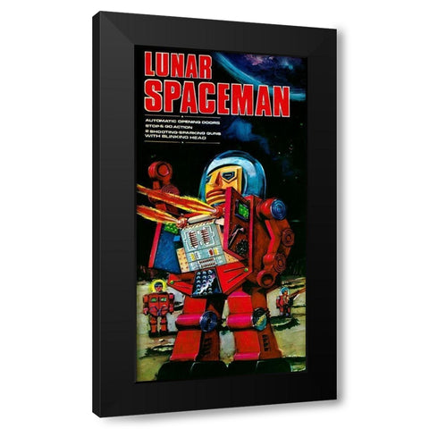 Lunar Spaceman Black Modern Wood Framed Art Print with Double Matting by Retrobot
