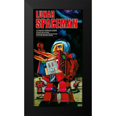 Lunar Spaceman Black Modern Wood Framed Art Print by Retrobot