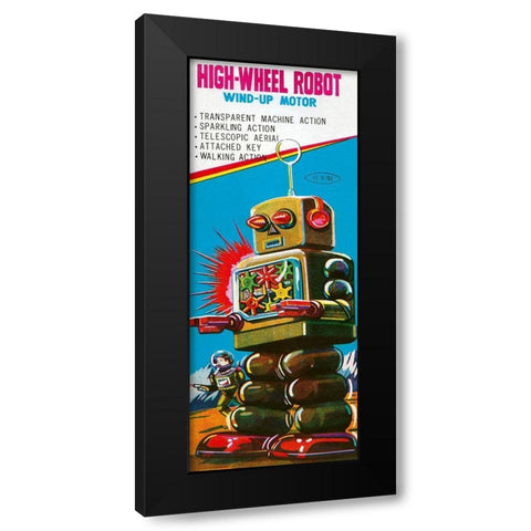 High-Wheeled Robot Black Modern Wood Framed Art Print by Retrobot
