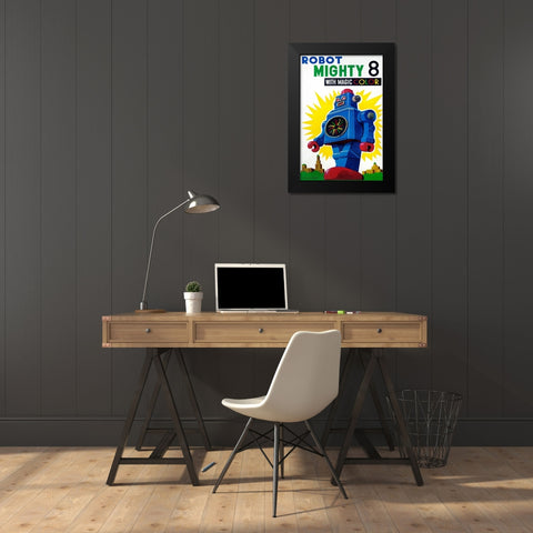 Robot Mighty 8 with Magic Color Black Modern Wood Framed Art Print by Retrobot