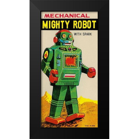 Mechanical Mighty Robot Black Modern Wood Framed Art Print by Retrobot