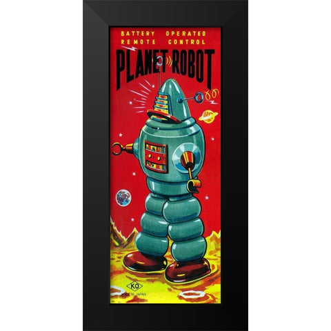Planet Robot Black Modern Wood Framed Art Print by Retrobot