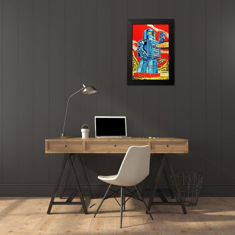 Robo - Movido a Pilhas Black Modern Wood Framed Art Print by Retrobot