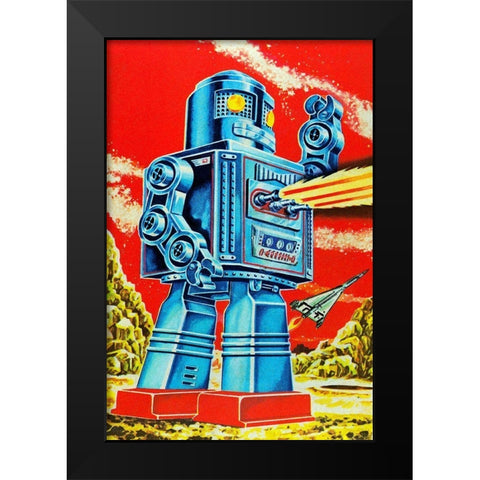 Robo - Movido a Pilhas Black Modern Wood Framed Art Print by Retrobot