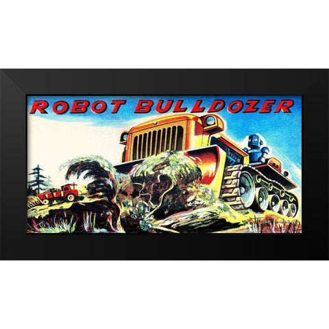 Robot Bulldozer Black Modern Wood Framed Art Print by Retrobot