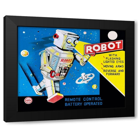Robot with Flashing Lighted Eyes Black Modern Wood Framed Art Print by Retrobot