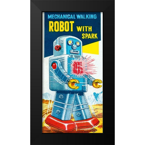 Mechanical Walking Robot with Spark Black Modern Wood Framed Art Print by Retrobot