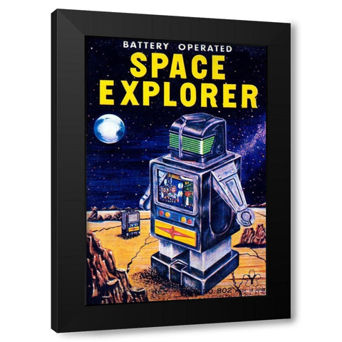 Space Explorer Black Modern Wood Framed Art Print by Retrobot