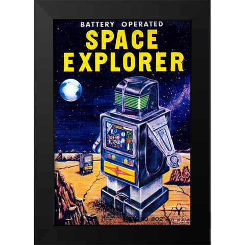 Space Explorer Black Modern Wood Framed Art Print by Retrobot
