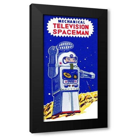 Mechanical Television Spaceman Black Modern Wood Framed Art Print by Retrobot