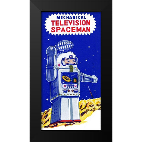 Mechanical Television Spaceman Black Modern Wood Framed Art Print by Retrobot