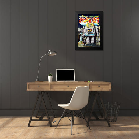 Battery Operated Television Spaceman Black Modern Wood Framed Art Print by Retrobot