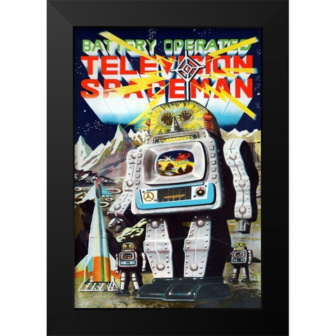 Battery Operated Television Spaceman Black Modern Wood Framed Art Print by Retrobot