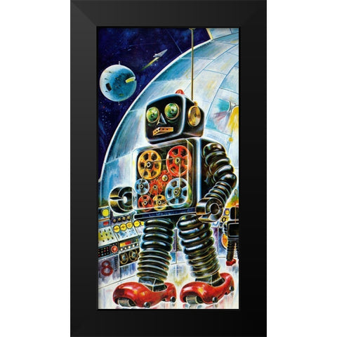 Gear Robot Black Modern Wood Framed Art Print by Retrobot