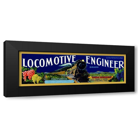 Locomotive Engineer Brand California Grapes Black Modern Wood Framed Art Print by Retrotravel
