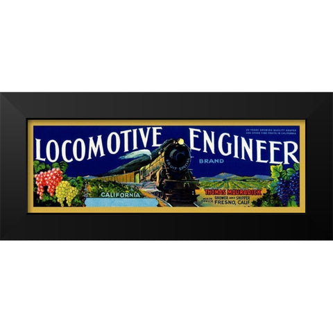 Locomotive Engineer Brand California Grapes Black Modern Wood Framed Art Print by Retrotravel
