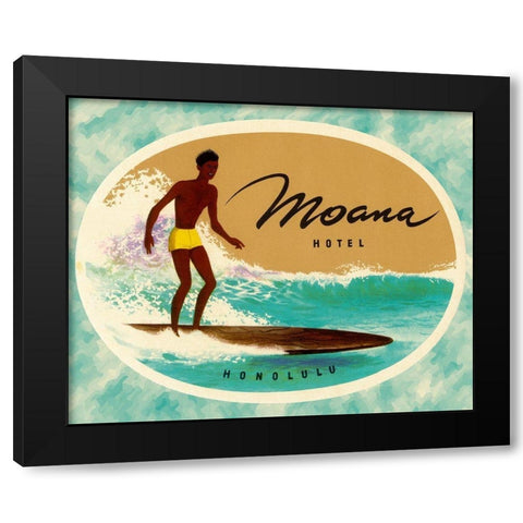 Moana Hotel Luggage Label Black Modern Wood Framed Art Print with Double Matting by Retrotravel