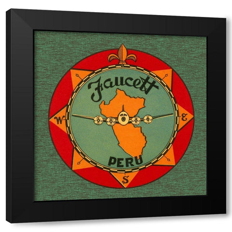 Faucett Aviation Airline Luggage Label Black Modern Wood Framed Art Print with Double Matting by Retrotravel