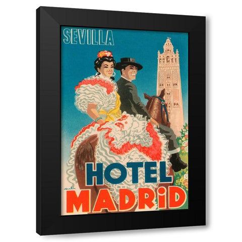 Hotel Madrid Black Modern Wood Framed Art Print with Double Matting by Retrotravel