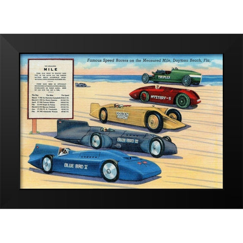 Famous Speed Racers on the Measured  Mile Black Modern Wood Framed Art Print by Retrotravel