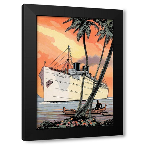 City of Honolulu Black Modern Wood Framed Art Print with Double Matting by Retrotravel